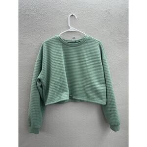 Rue 21 Womens Top Size Large Green Quilted Long Sleeve Cropped Pullover